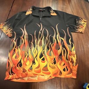 Black Tee with Orange & Yellow Flame Graphic
